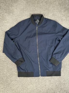 Outdoor Jacket Jacket Mens L Blue Bomber Lined Full Zip Pockets Elastic Waist